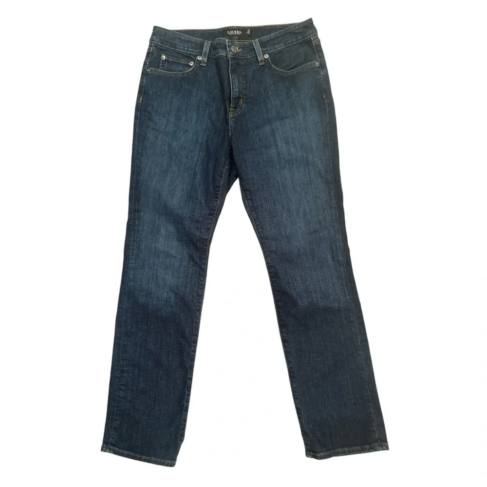 Lauren Ralph Lauren Blue Straight Leg Jeans Dark Wash 10 Petite Minimalist - Picture 2 of 11